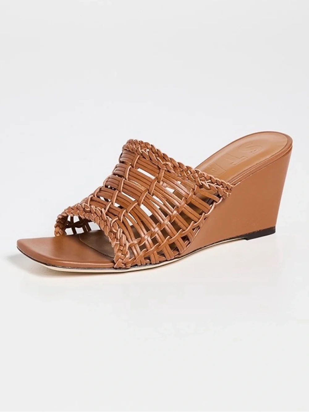 STAUD Blair Woven Wedge Tan Leather